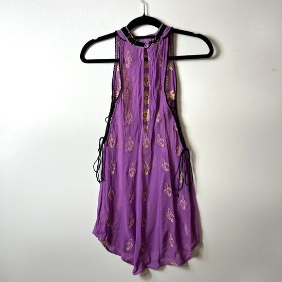 Free People Sunset Kisses Embroidered Lilac Sheer Tunic Top women’s medium - Picture 9 of 10